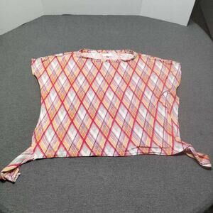 C by City Style Women's XL Red Yellow Plaid Tie Front Short Sleeve Top Blouse